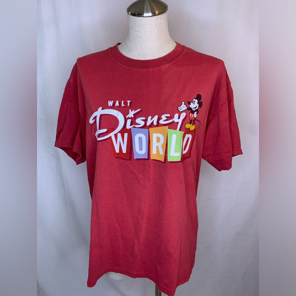Disney parks unisex graphic t-shirt Mickey Mouse atomic MCM signage red tee L